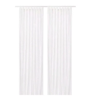 1 par de cortinas largas transparentes blancas 100 % algodón Matilda con pestañas detalle Foto 1 de 4