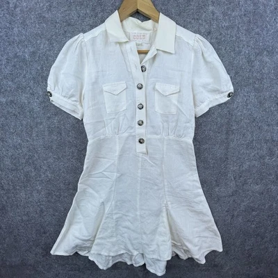 Vestido Stone Cold Fox para mujer 0 blanco mezcla de lino mini cuello femenino romántico Foto 1 de 4