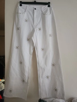 H&M Studded wide ultra hight jeans white BNWT - Image 1 of 4