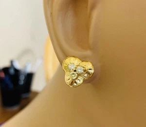 Solid 14C 14K 585 Fine Real Gold Diamond Earring 3.7g 11.2mm Wide - Picture 1 of 12