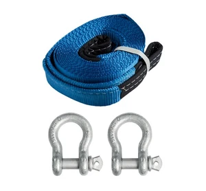 Tow Strap 20ft Snow Rescue 3x20 3" 20000 lbs 9Ton w 2x 7/8 Bow Shackles - Picture 1 of 13