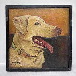 labrador retriever painting Original Oil On Board 18”x18” Signed Arroyane Dog - Imagen 1 de 24