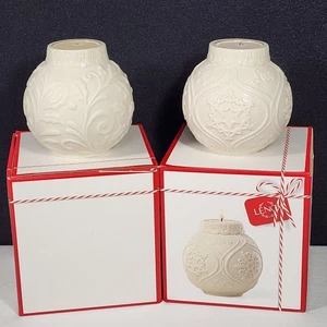 2 Lenox Ornamental Glow Votive Candle Holders 1 Snowflake 1 Holley Ivory - Picture 1 of 12