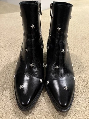 Zadig & Voltaire Black Leather Star Booties Size 37 - Image 1 of 4