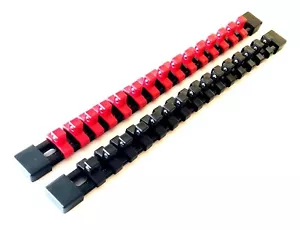 2 GOLIATH INDUSTRIAL 3/8" ABS MOUNTABLE RED/BLACK SOCKET RAILS HOLDERS ORGANIZER - Picture 1 of 1