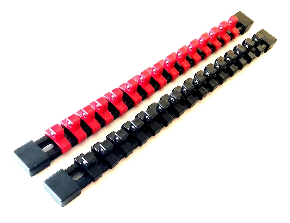 2 GOLIATH INDUSTRIAL 3/8" ABS MOUNTABLE RED/BLACK SOCKET RAILS HOLDERS ORGANIZER - Image 1 of 1