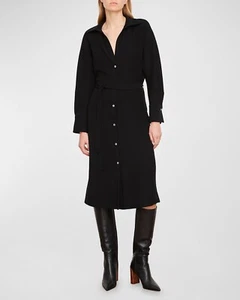 Vince Belted Shirt Dress Women's XL Black Collared Long Sleeve Button Closure - Picture 1 of 14