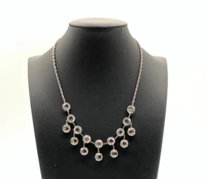 Vtg Art Deco Crystal Glass Open Back Sterling Silver Tested Necklace w/ Dangles - Picture 1 of 8