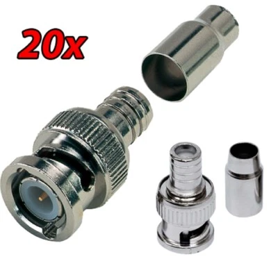 20 pcs RG59 Coax Coaxial Crimp on BNC Male Connector Adapter For CCTV camera SD - Image 1 of 4