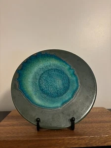 West Elm Gray Ceramic Pressed Blue Crackled Glass Inlay 8" Round Trivet - Picture 1 of 7