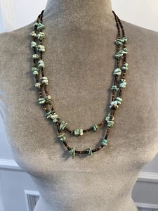 Vintage Double Strand Turquoise Nugget And Heishi Shell Necklace - Picture 1 of 3