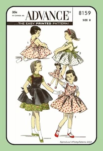 Childs PINAFORE Apron DRESS Girls Size 8 RARE Advance 8159 Vtg 50's Sew Pattern - Bild 1 von 5
