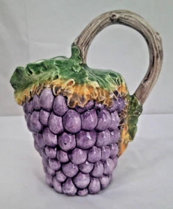 : ๐ Handmade Italian Ceramic Pitcher - Grape Design, Tall, Hand-Painted - Picture 1 of 6