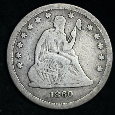 1860 Seated Liberty Silver Quarter CHOICE FINE+ FREE SHIPPING E182 QNM - Image 1 of 2