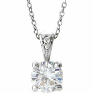 Forever One Moissanite & .01 CTW Diamond 16-18" Necklace In 14K White Gold - Picture 1 of 2