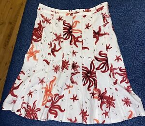 SONIA BOGNER Starfish Coral Pieced Fit & Flare Skirt US 12 German 42 100% Cotton