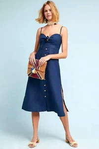 FAITHFULL THE BRAND Charlotte Leinen Knoten Schleife Midi KLEID Größe XL ~ Neu ohne Etikett $ 209 - Bild 1 von 9