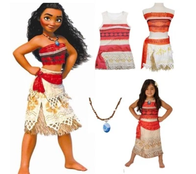 NEW Girls Moana Movie Princess Cosplay Dress Costume Skirt with Free Necklace - image 1 of 4