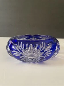 Vintage Czech Bohemia COBALT BLUE Ashtray CUT TO CLEAR CRYSTAL - Picture 1 of 12