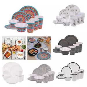 16 Piece Melamine Plastic Dinner Set Various Designs, Tableware Plate, Cup, Bowl - Picture 1 of 71