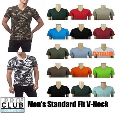 PRO CLUB MEN V NECK T SHIRT CAMO TEE PROCLUB PLAIN SHORT SLEEVE BIG & TALL S-7XL - Image 1 of 2