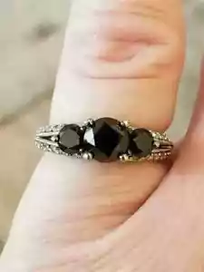 2Ct Round Cut Lab-Created Black Diamond Engagement Ring 14K White Gold Plated - Picture 1 of 3
