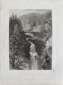 1850 Antique Print; Upper Fall of Moness, Perthshire, Scotland after J.A.Houston - Picture 1 of 2