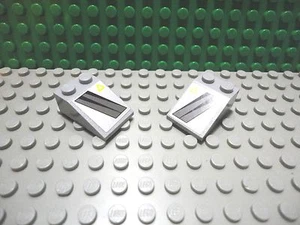 Lego 2 Light Bluish Gray 3x2 sloped brick with sticker of slanted stripe - Picture 1 of 2