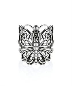 Anillo de cóctel de plata esterlina con diseño de mariposa artística de filigrana para mujer - Imagen 1 de 13