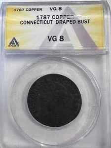 1787 Post Colonial Issues Connecticut Draped Bust- Copper ANACS VG-8 - Picture 1 of 3