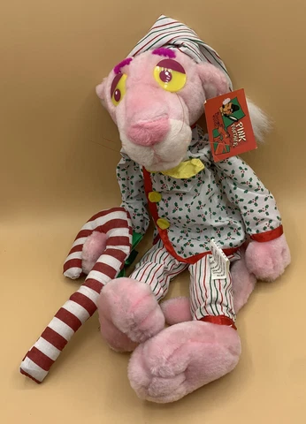 1991 Holiday CHRISTMAS Pink Panther In Pajamas W/ Candy Cane Plush Doll Vintage Cover
