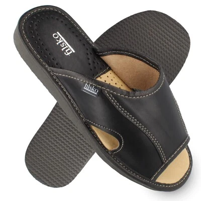 Hausschuhe Herren Leder offen schwarz bis Gr. 47 Pantolette Premium filsko Bleik