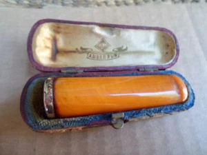 Аntique Butterscotch Amber Cigar Holder Pipe with 18k Gold Ring and Case 1900's - Picture 1 of 8