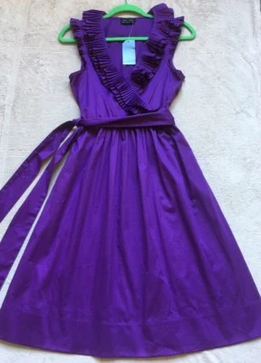 Vestido para mujer Max and Cleo, talla 10, morado morado con volantes cuello en V, sin mangas Foto 1 de 4