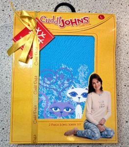 Girls L Cuddl Johns Duds 2 Piece Long Johns Underwear PJs Large 14-16 CATS New - Picture 1 of 5