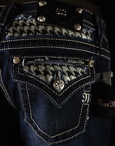 $118 Buckle Miss Me "Black White Sequins Flaps & Yoke" Mid-Rise Skinny 31 X 31 - Picture 1 of 6