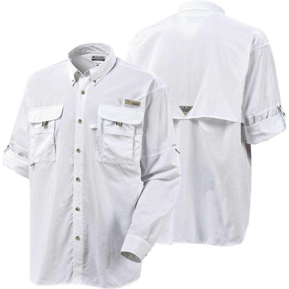 Columbia Men’s Pfg Bahama II Long Sleeve Fishing Shirt UPF 30 White XXL