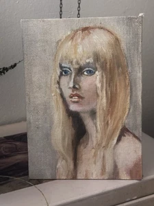 Small 5/7”Vintage Original 1970s Oil Portrait Painting – Blonde Woman very nice - Picture 1 of 6