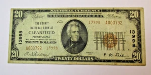 Banconota Banca Nazionale Clearfield PA, serie 1929, TIPO 2, $20 DOLLARI, BANCONOTA, CH #13998 - Foto 1 di 3