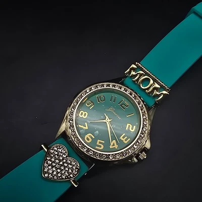 Geneva Mother's Day Quartz Watch Teal Silicon Band WORKS Working - Image 1 of 4