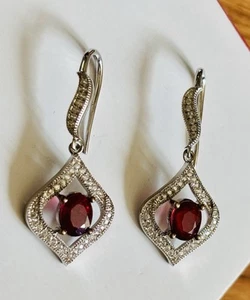 Rarities Carol Brodie Sterling Silver Ruby & White Zircon Drop Earrings - Picture 1 of 5