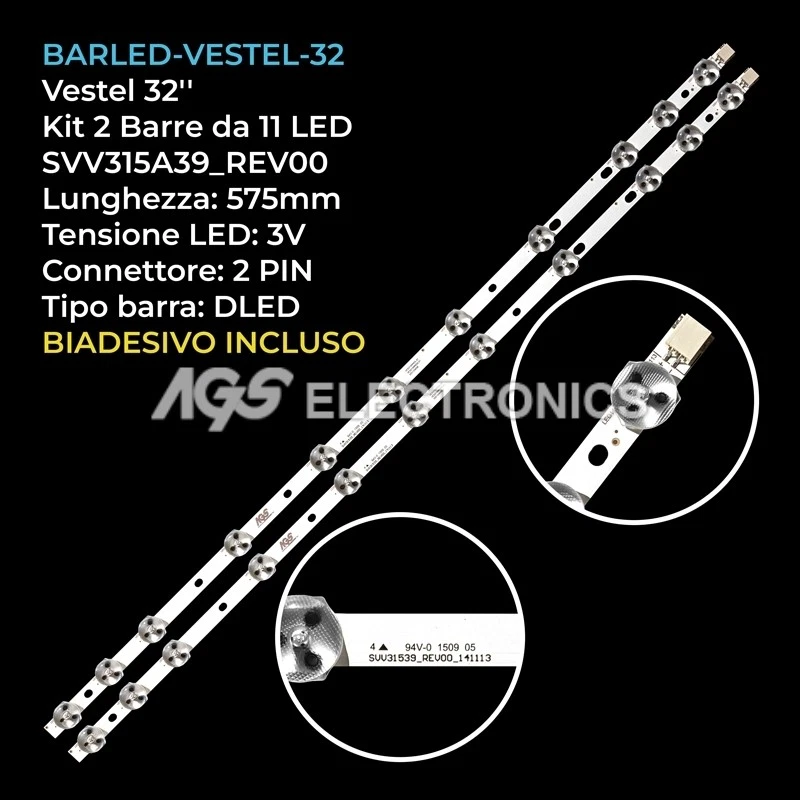 KIT 2 BARRE LED TV VESTEL 32 JL.D320B1235-078CS-C VES315UNDA SVV315A39 - Imagen 1 de 1