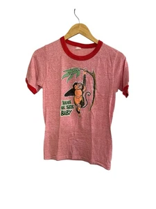 Vintage 70s Hang In There Funny Ringer T-Shirt Monkey - Bild 1 von 3
