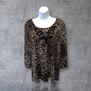 Camicetta vintage Brandon Thomas taglia PXL foderata davanti semi-velata stampa animalier. NS-20 - Foto 1 di 8