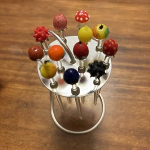 WMF Vintage Glas Obst Cocktail Plektren & Cromargan Ständer MCM - 12er Set - Bild 1 von 6