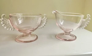 Westmoreland Pink Depression Glass Creamer & Open Sugar #100 Line - Wings 1920s - Picture 1 of 5