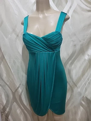 Vestido Alexia Admor Verde Metálico Sedoso Jersey Y2K Preppy Plisado Imitación Envolvente - XS Foto 1 de 4