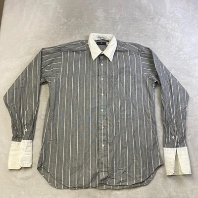 Saks Fifth Avenue Mens Gray Striped Long Sleeve Dress Shirt White Collar - Image 1 of 4
