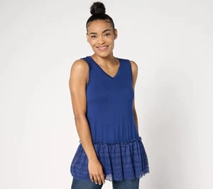LOGO Layers by Lori Goldstein Tank with Lace Hem Marianas Blue,Size 1X A659747 - Picture 1 of 1