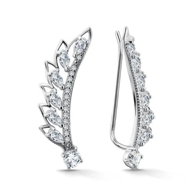 Pendientes brazalete hoja diamante cultivados en laboratorio: plata de ley, oro 10k/14k/18k Foto 1 de 4